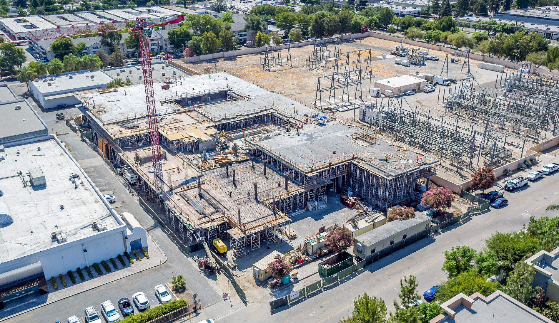 Aerial view of Evolution Warner Center, Meier Concrete’s first project